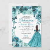 Elegant Blauwgroen Floral Quinceanera Kaart (Voorkant)