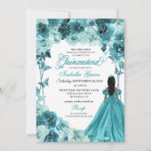 Elegant Blauwgroen Floral Quinceanera Uitnodiging (Voorkant)