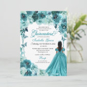 Elegant Blauwgroen Floral Quinceanera Uitnodiging (Staand voorkant)
