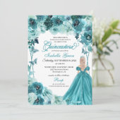 Elegant Blauwgroen Floral Quinceanera Uitnodiging (Staand voorkant)