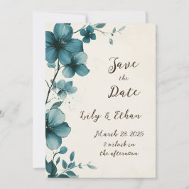 Elegant Blauwgroen Floral sparen de Datum Kaart
