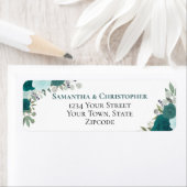 Elegant Blauwgroen Floral Wedding Return-adres Etiket (Insitu)