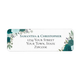 Elegant Blauwgroen Floral Wedding Return-adres Etiket