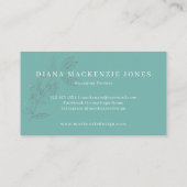 Elegant blauwgroen floreel glitter monogrammen visitekaartje (Achterkant)