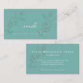 Elegant blauwgroen floreel glitter monogrammen visitekaartje (Voorkant / Achterkant)