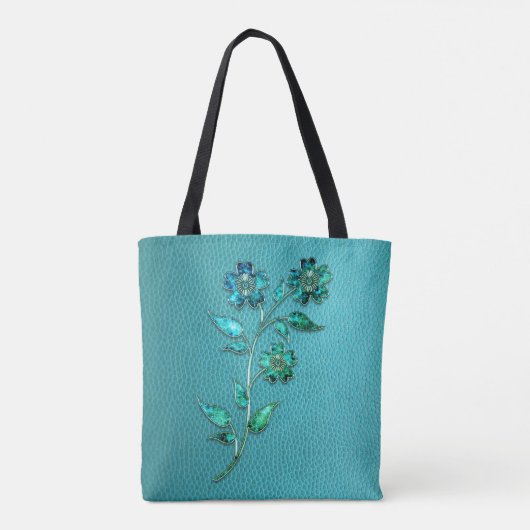 elegant blauwgroen floreel tas (Achterkant)