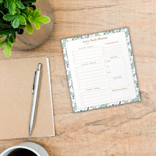 Elegant Blauwgroen Foliage Daily Planner Notitiebl Notitieblok