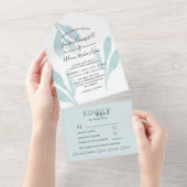 Elegant Blauwgroen Foliage Waterverf Wedding All In One Uitnodiging (Afscheurbaar)