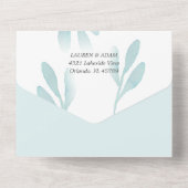Elegant Blauwgroen Foliage Waterverf Wedding All In One Uitnodiging (Achterkant)