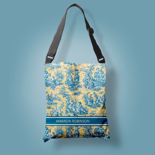 Elegant  blauwgroen geel toile de jouy bedrukt crossbody tas