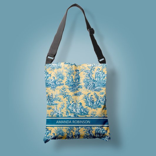 Elegant  blauwgroen geel toile de jouy bedrukt crossbody tas