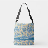 Elegant  blauwgroen geel toile de jouy bedrukt crossbody tas (Voorkant)