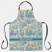 Elegant  blauwgroen geel toile de jouy bedrukt schort (Voorkant)