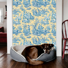 Elegant  blauwgroen geel toile de jouy behang