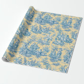 Elegant  blauwgroen geel toile de jouy cadeaupapier (Uitgerold)