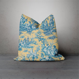 Elegant blauwgroen geel toile de jouy kussen