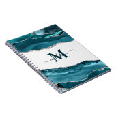 Elegant Blauwgroen Geode Agate Monogramed Gold Gli Notitieboek (Rechterzijde)