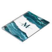 Elegant Blauwgroen Geode Agate Monogramed Gold Gli Notitieboek (Linkerzijde)