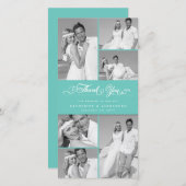 Elegant Blauwgroen gescand Band 6 Foto Chic Weddin Bedankkaart (Voorkant / Achterkant)