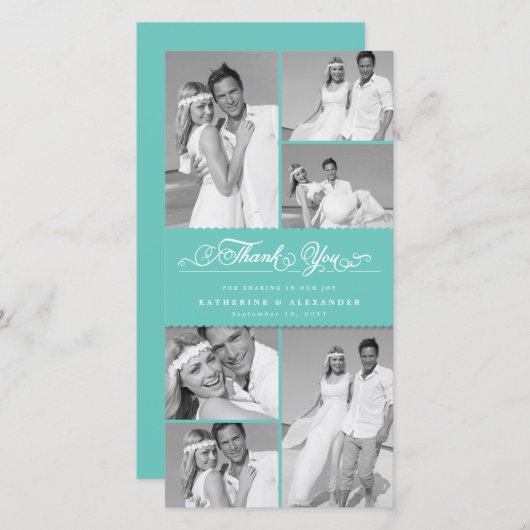 Elegant Blauwgroen gescand Band 6 Foto Chic Weddin Bedankkaart (Voorkant / Achterkant)