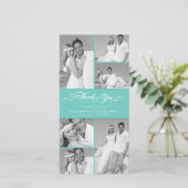 Elegant Blauwgroen gescand Band 6 Foto Chic Weddin Bedankkaart (Staand voorkant)