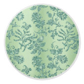 Elegant Blauwgroen glitter bloempatroon Keramische Knop (Voorkant)