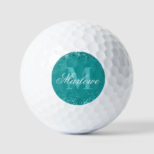 Elegant Blauwgroen Glitter Blue Green Monogram Golfballen (Voorkant)