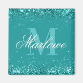 Elegant Blauwgroen Glitter Blue Green Monogram Magneet (Voorkant)