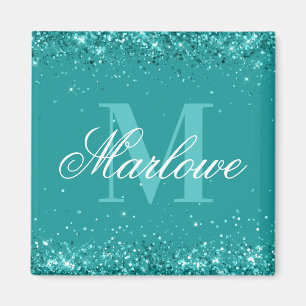 Elegant Blauwgroen Glitter Blue Green Monogram Magneet