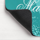 Elegant Blauwgroen Glitter Blue Green Monogram Muismat (Hoek)