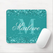 Elegant Blauwgroen Glitter Blue Green Monogram Muismat (Met muis)