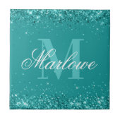 Elegant Blauwgroen Glitter Blue Green Monogram Tegeltje (Voorkant)