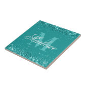 Elegant Blauwgroen Glitter Blue Green Monogram Tegeltje (Zijkant)