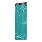 Elegant Blauwgroen Glitter Blue Green Monogram Thermosbeker (Gedraaid links)