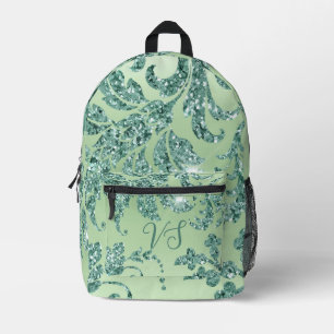 Elegant Blauwgroen Glitter Brocade Patroon Bedrukte Rugzak