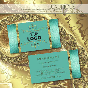 Elegant Blauwgroen Glitter Gold Border met Logo Visitekaartje