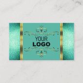 Elegant Blauwgroen Glitter Gold Border met Logo Visitekaartje (Voorkant)