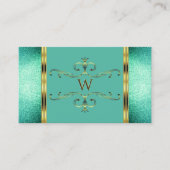 Elegant Blauwgroen Glitter Gold Border Monogram Visitekaartje (Voorkant)