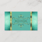 Elegant Blauwgroen Glitter Gold Border Ornamenten Visitekaartje (Voorkant)