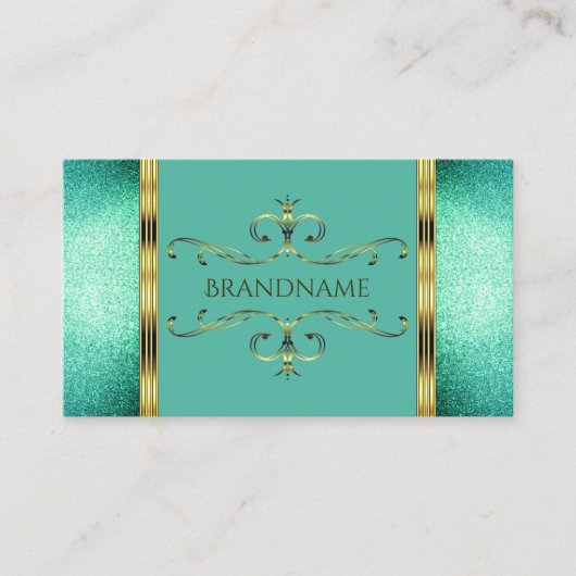 Elegant Blauwgroen Glitter Gold Border  Ornamenten Visitekaartje (Voorkant)