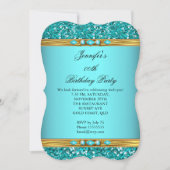 Elegant Blauwgroen Glitter Gold Diamond Birthday P Kaart (Voorkant)