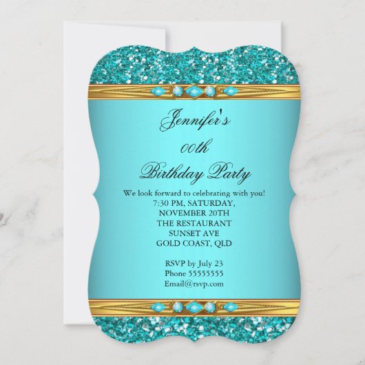 Elegant Blauwgroen Glitter Gold Diamond Birthday P Kaart (Voorkant)