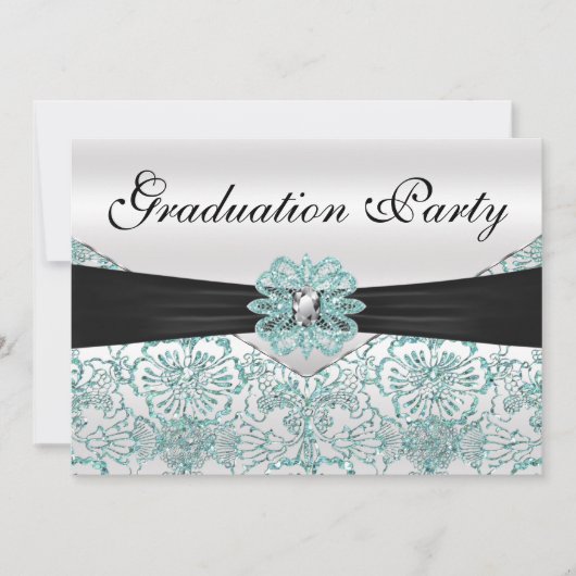 Elegant Blauwgroen Glitter Graduation Party Kaart (Voorkant)