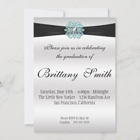 Elegant Blauwgroen Glitter Graduation Party Kaart (Achterkant)