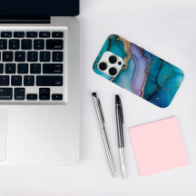 Elegant Blauwgroen Glitter Marmeren iPhone 15 Pro