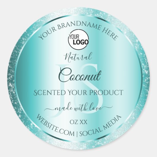 Elegant Blauwgroen Glitter Product Labels monogram (Voorkant)