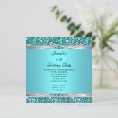 Elegant Blauwgroen Glitter Silver Diamond Pearl Bi Kaart (Staand voorkant)