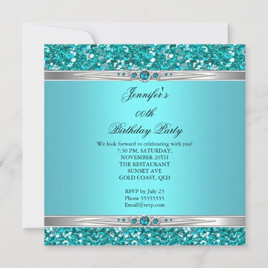 Elegant Blauwgroen Glitter Silver Diamond Pearl Bi Kaart (Voorkant)