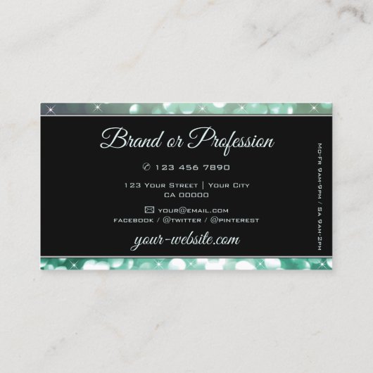 Elegant Blauwgroen glitter Sparkle Stars Black Mod Visitekaartje (Achterkant)