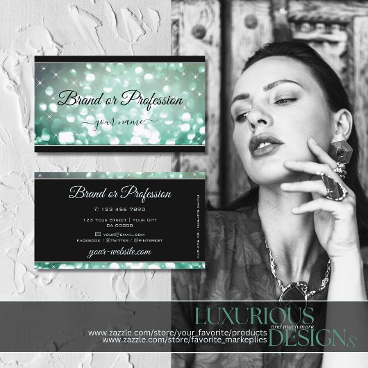 Elegant Blauwgroen glitter Sparkle Stars Black Mod Visitekaartje